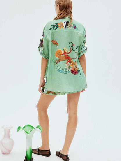 Loose Ethnic Print Two-piece Set