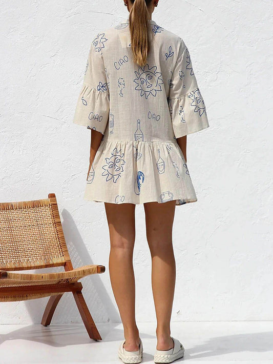Comfortable Casual Fashion Bell Sleeve Loose Shirt Dress