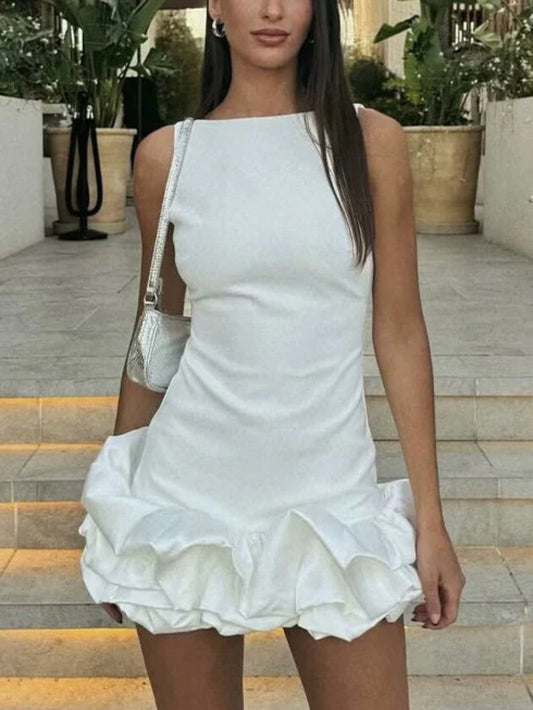 Stylish Sweet Ruffled Hem Mini Dress
