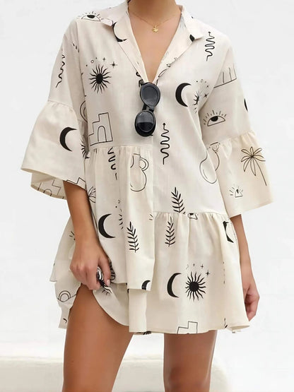 Comfortable Casual Fashion Bell Sleeve Loose Shirt Dress