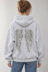 Solid Sequin Wing Graphic Relaxed Hoodie