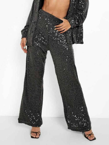 Sequined Wide-Leg Pants