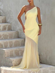 One Shoulder Sheer Hem Maxi Dress