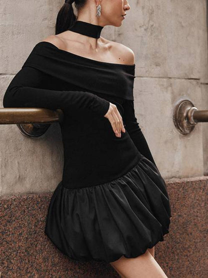 Off-Shoulder Ruffled Hem Mini Dress