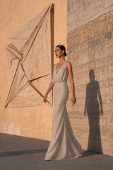 Rhinestone Low Neck Maxi Bodycon Party Dress