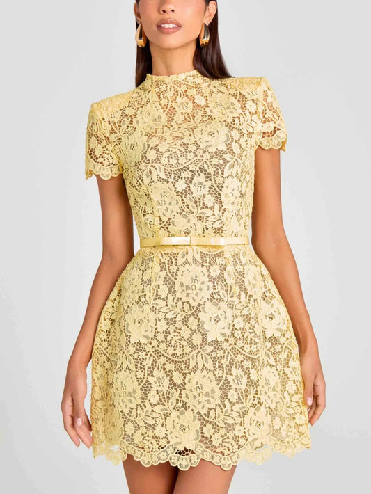 Sexy Lace Trimmed Round Neck Dress