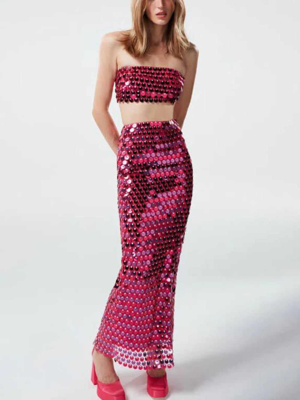 Sequin Top and Long Skirt Set