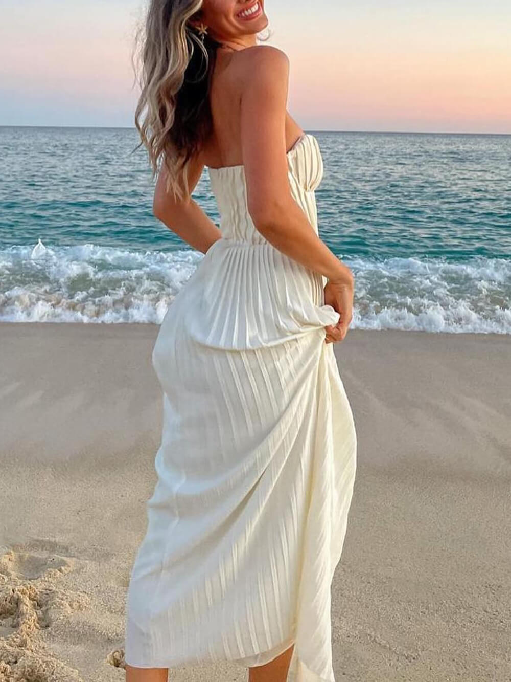 Pleated Strapless Maxi Dress