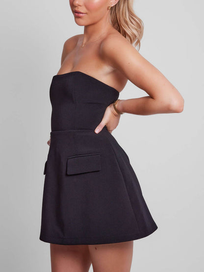 Pocket Sleeveless Strapless Bodycon High-Waist Dress