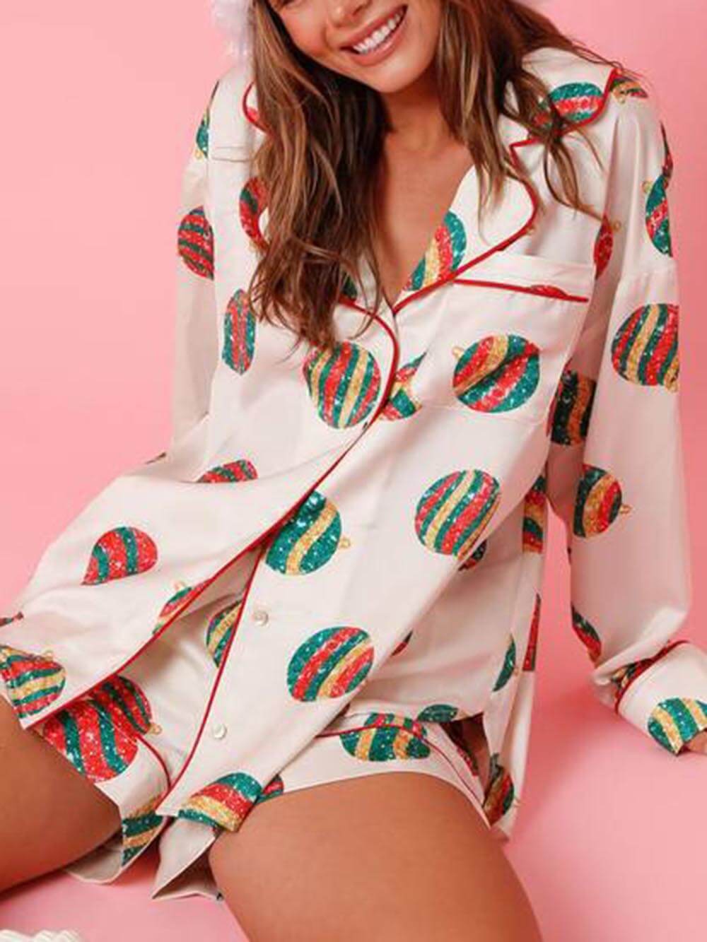 Christmas Satin Print Pajama Set