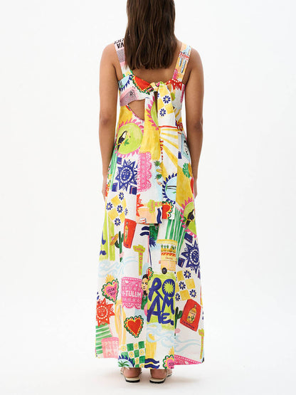 Graffiti Sexy Backless Bow Tie Dress