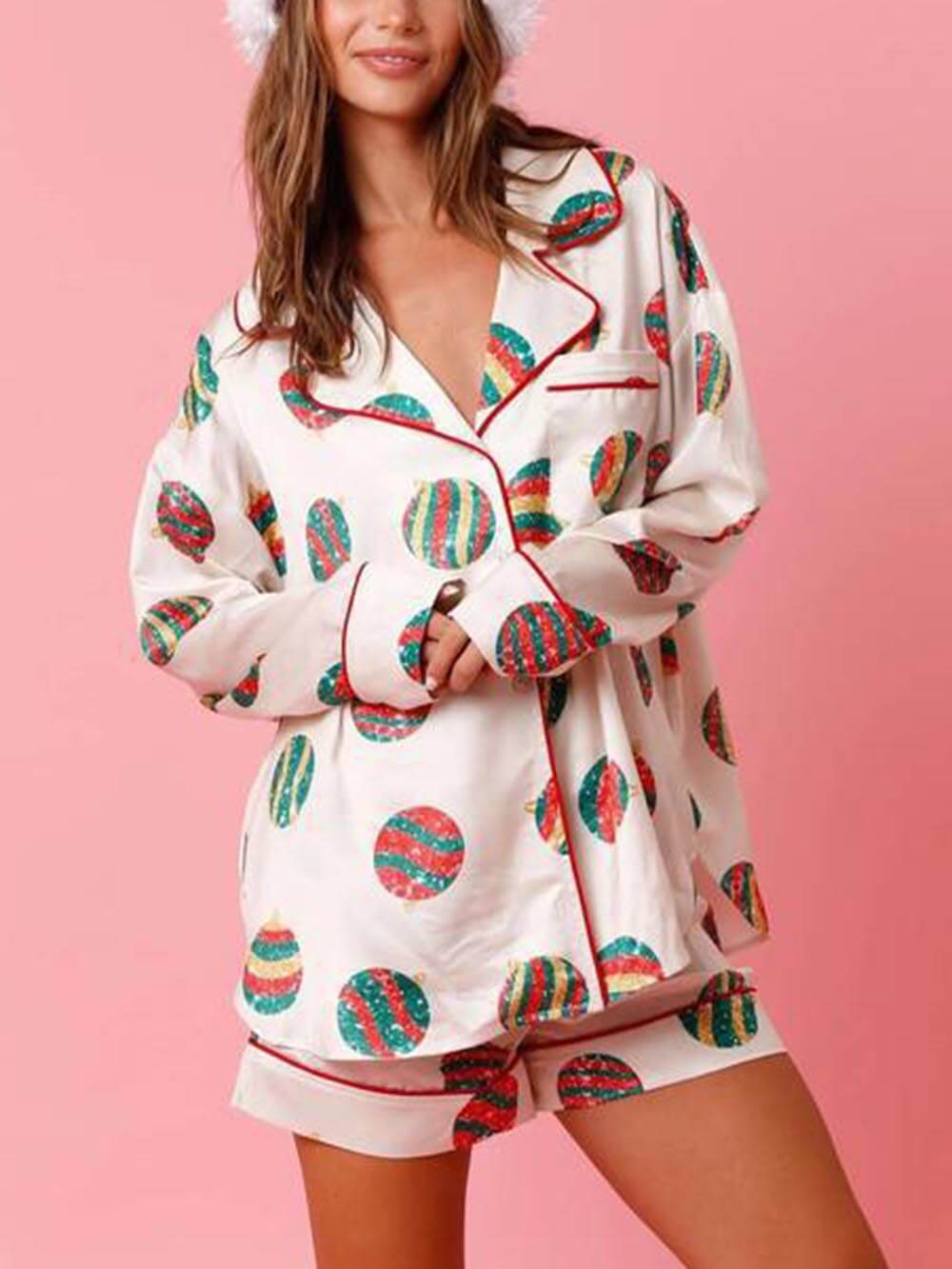 Christmas Satin Print Pajama Set