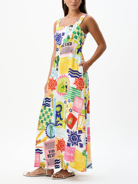 Graffiti Sexy Backless Bow Tie Dress