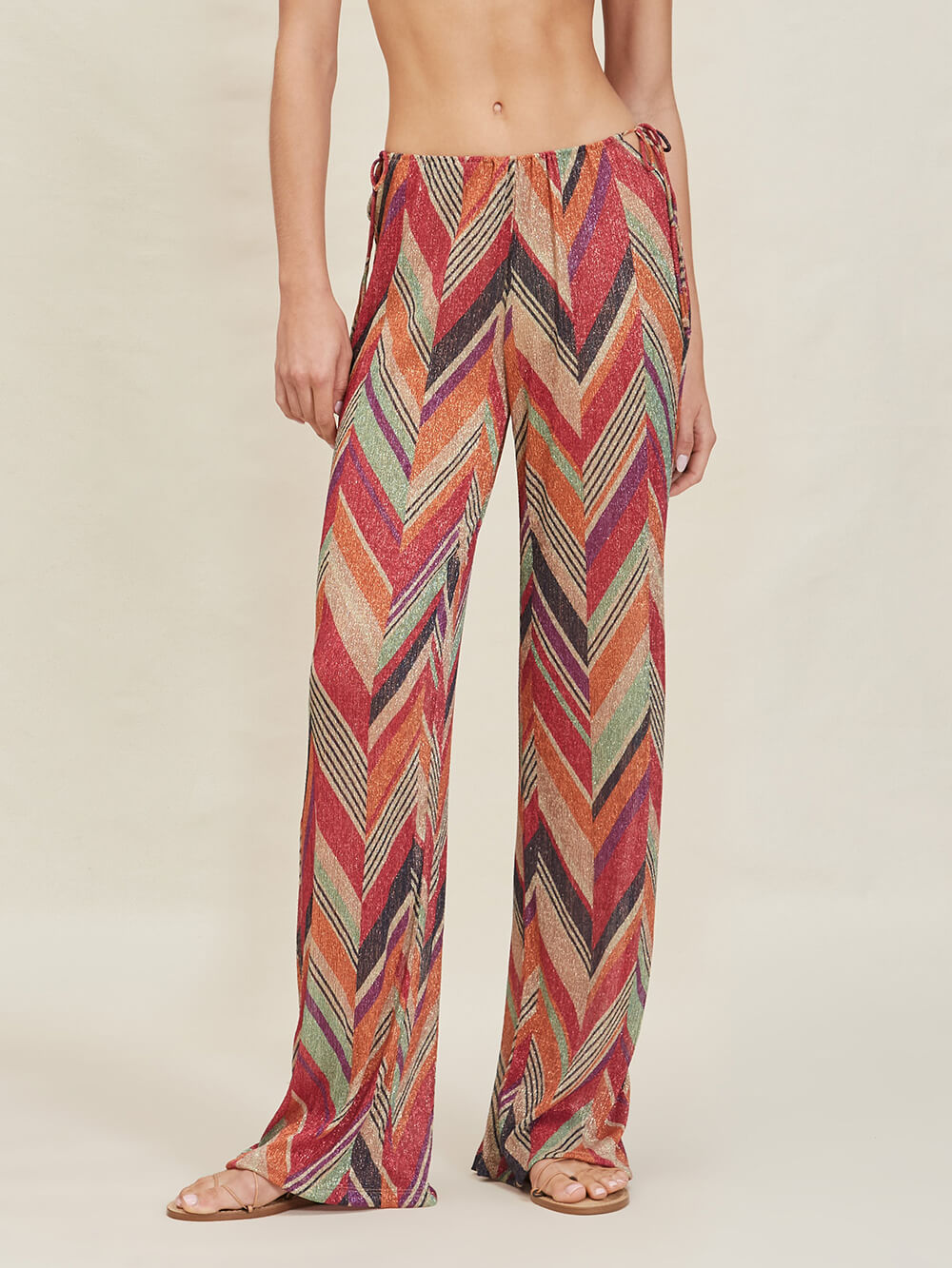Geometric Print Side Tie Pants