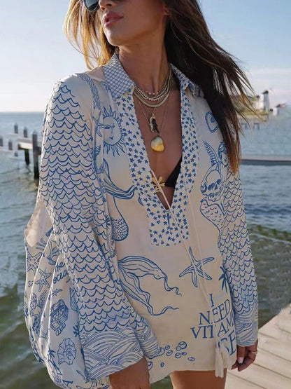 Satin Print Shirt Shorts Set