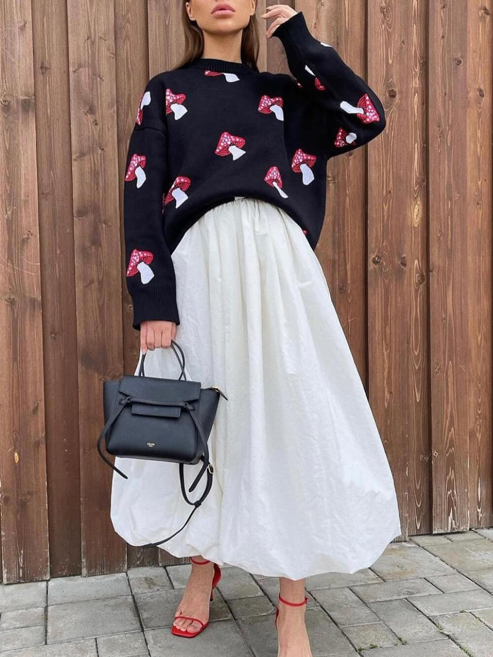 Mushroom Print Contrast Sweater