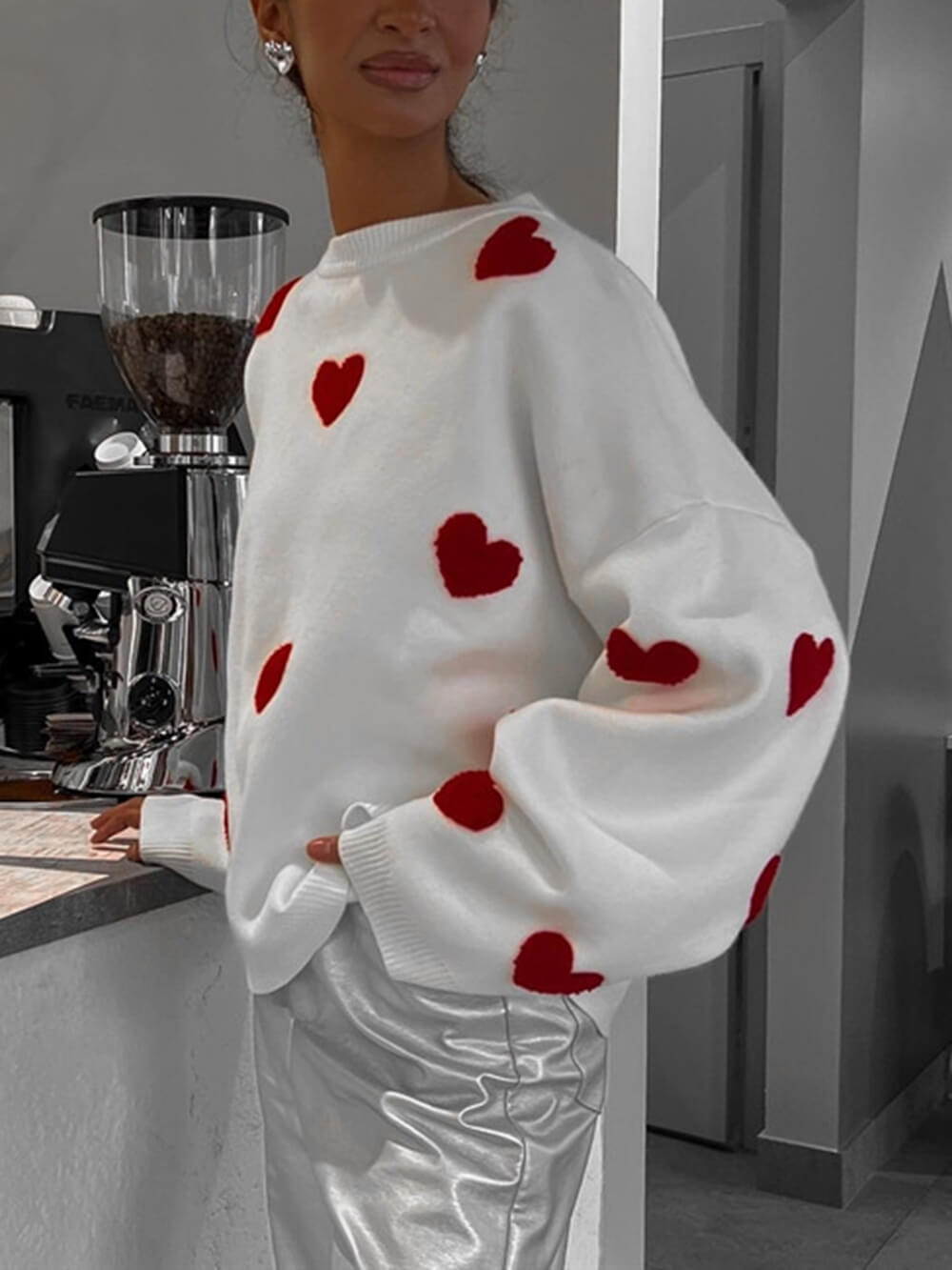 Heart Pattern Knit Sweatshirt