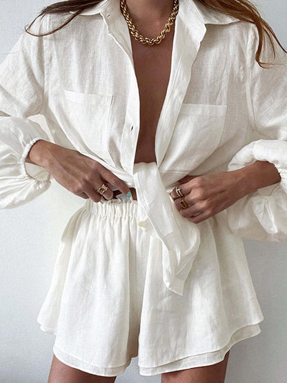 Casual Linen Shorts Set