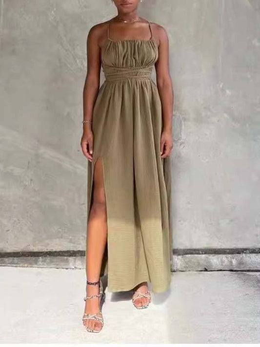 Tube Top Lace Up Side Slit Party Dress