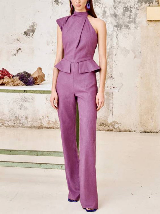 Asymmetrical Elegant Purple Jumpsuit
