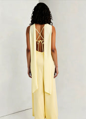 V Neck Tie Back Satin Maxi Dress