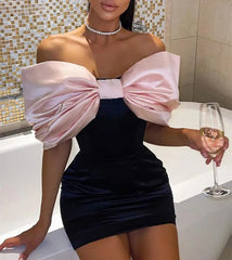 Satin Backless Bow Bodycon Dress