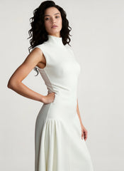 Solid Sleeveless Ruched Waist Elegant Dress