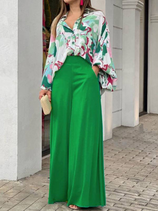 Wide Leg Pants & Print Shirt Set