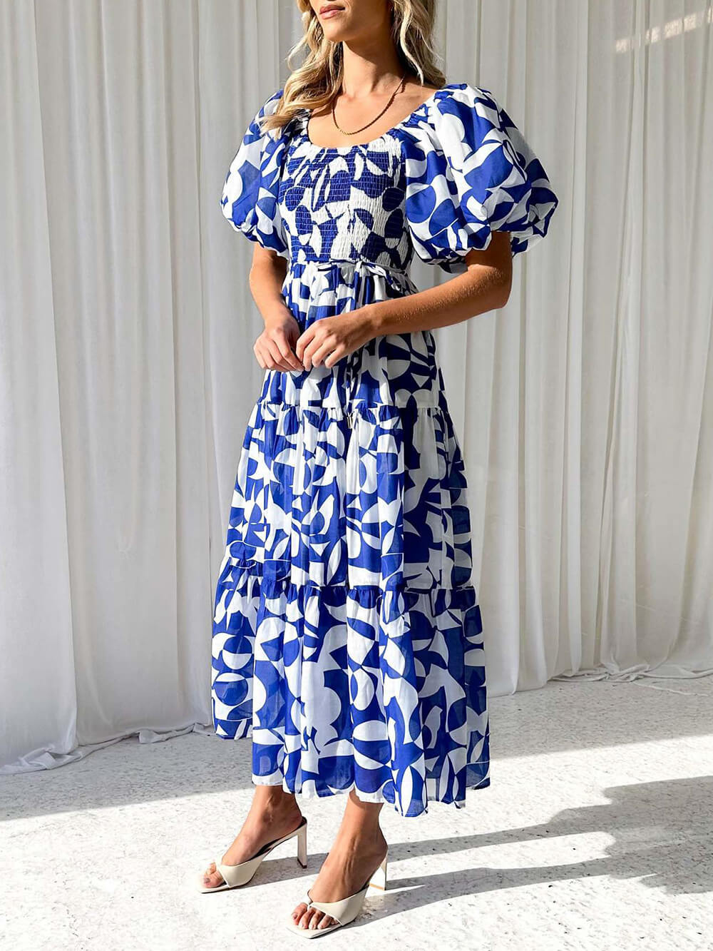 Elegant Floral Off-Shoulder Puff Sleeve Dress