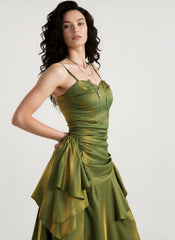 Asymmetrical Burgundy Ruffled Cami Party Dress