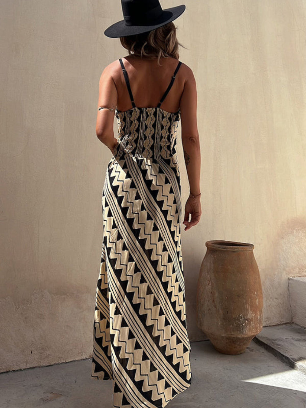 Exclusive Melody Satin Ethnic Print Smocked Back Dress