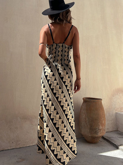 Exclusive Melody Satin Ethnic Print Smocked Back Dress