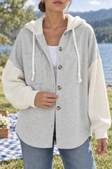 Ribbed Sleeve Patchwork Button Hoodie