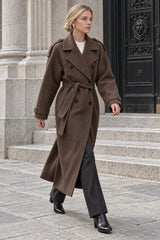 Black Loose Lapel Double-Breasted Overcoat