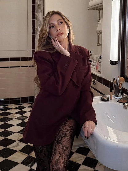 Wine Red Single Breasted Blazer