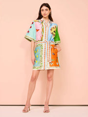 Playful Printed Button-Up Shirt Dress