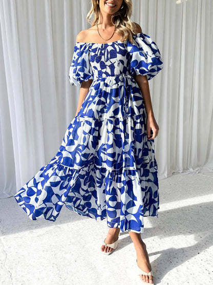 Elegant Floral Off-Shoulder Puff Sleeve Dress