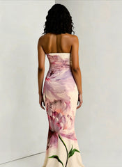 Sexy Bandeau Mermaid Floral Print Maxi Dress