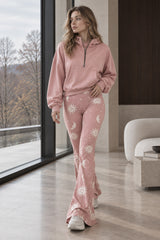 Pink Abstract Print Flares Pants