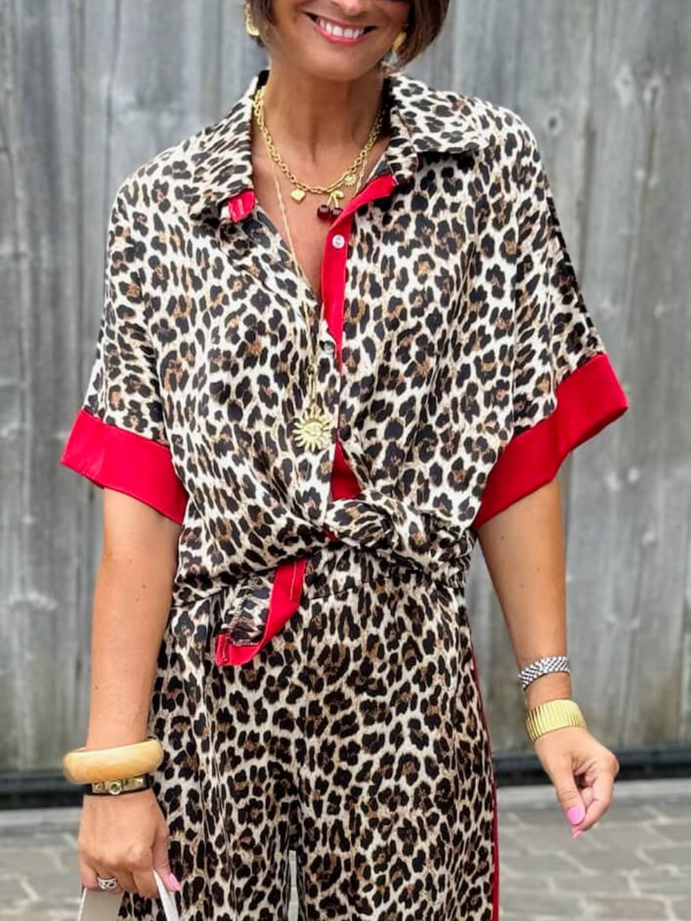 Leopard Floral Print Contrast Shirt