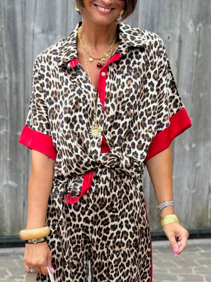 Leopard Floral Print Contrast Shirt