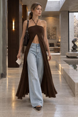 Versatile Flowy Slit Halter Slim Blouse
