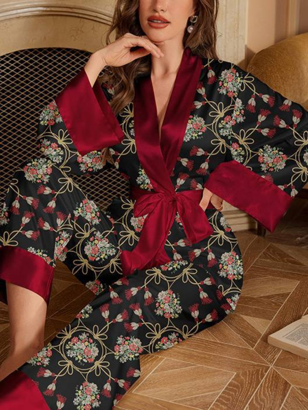 Two Piece Printed Satin Pajamas