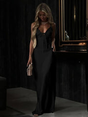 Slim Fit Backless Satin Maxi Dress