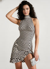 Polka Dot Halter Backless Bodycon Mini Dress