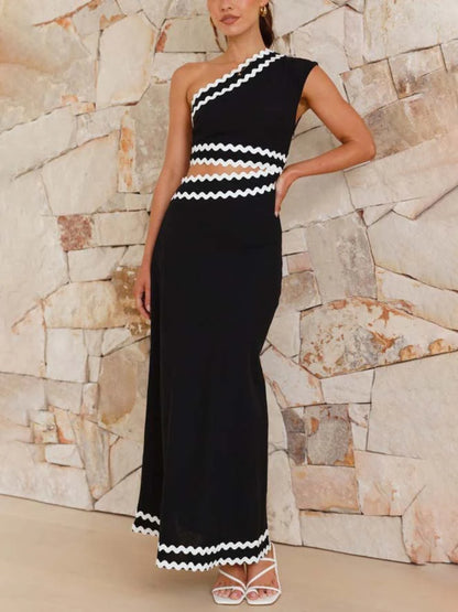 Elegant Slant Neck Lace-Pattern Dress