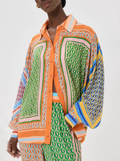 Colorful Print Balloon Sleeve Shirt