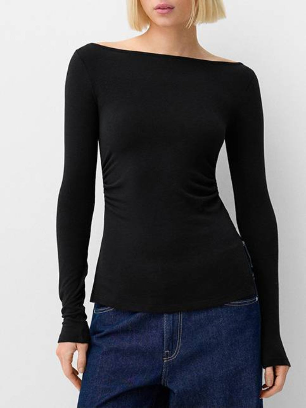 Pleated Boat Neck T-Shirt