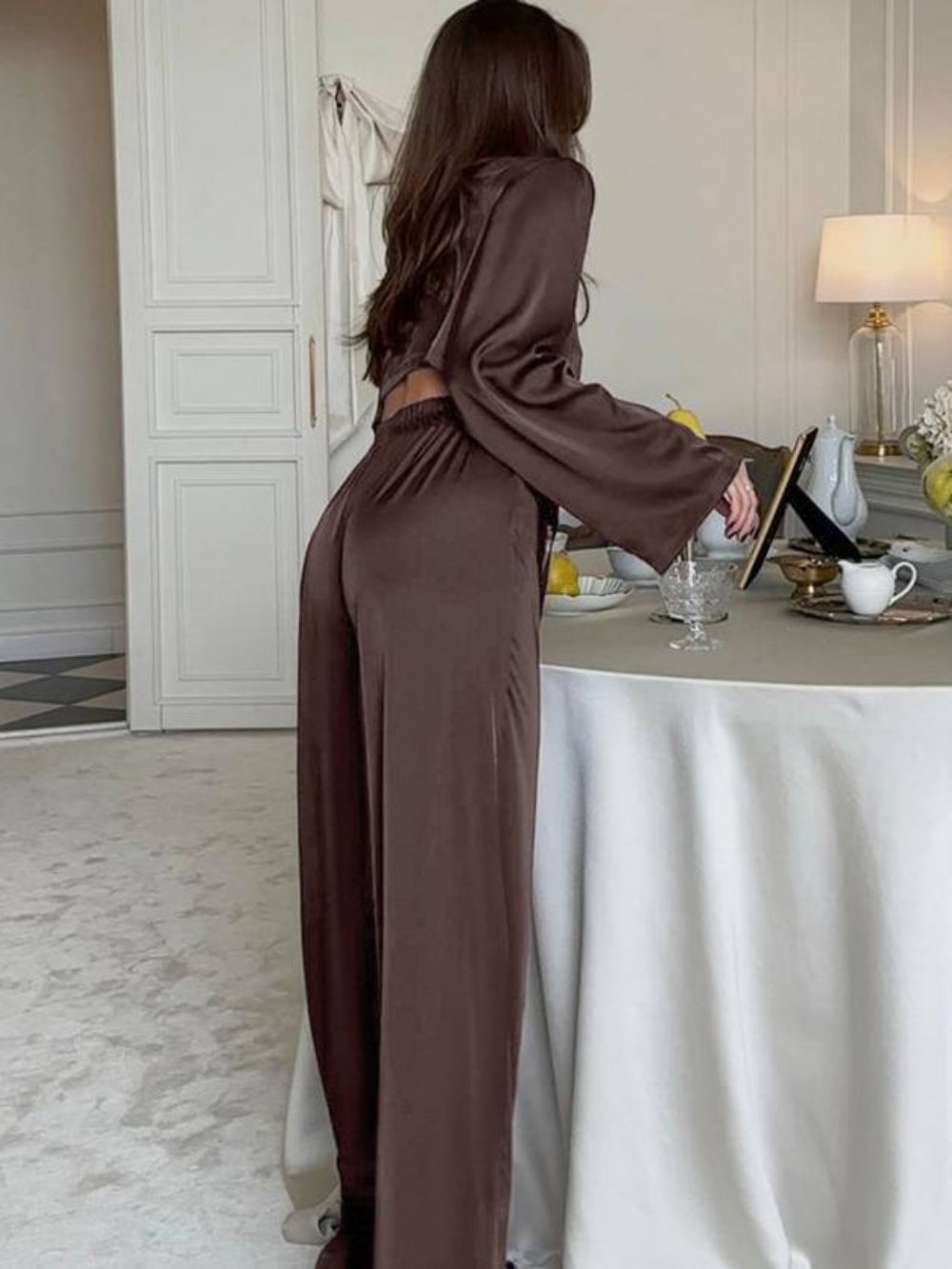 Lace Up Cardigan Loungewear Set