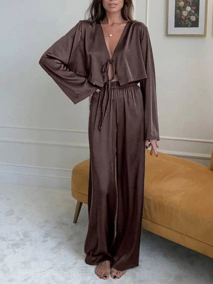 Lace Up Cardigan Loungewear Set